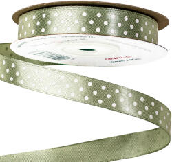 Valex Decor Fehér pöttyös szatén szalag 12mm x 20m - Vintage zöld (DRW12-61)