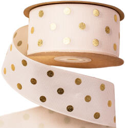  Arany pöttyös ripsz szalag 38mm x 20m - Krém (DG38-14)