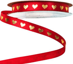 Valex Decor Arany szívecskés szatén szalag 10mm x 20m - Piros (SM10-08)