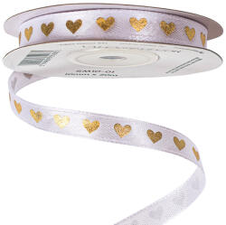 Valex Decor Arany szívecskés szatén szalag 10mm x 20m - Fehér (SM10-01)