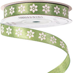 Valex Decor Virágmintás szatén szalag 12mm x 20m - Mohazöld (BR12-78)