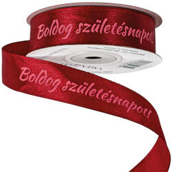 Valex Decor Boldog Születésnapot! " feliratos szatén szalag 20mm x 20m - Bordó (BD20-91)