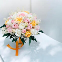 Eventissimi® Buchet mare personalizabil cu trandafiri, miniroze si floarea miresei naturala uscata (BF-182)