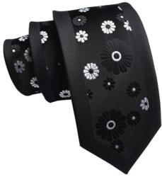 Maria King Fekete-fehér virág mintás keskeny nyakkendő (WNY206)
