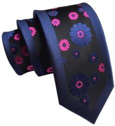 Maria King Fekete-kék-pink virág mintás keskeny nyakkendő (WNY207)