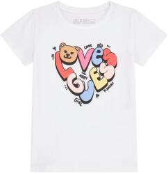 GUESS Блуза с къс ръкав в бяло за мини момиче с цветен надпис Love Guess и мече