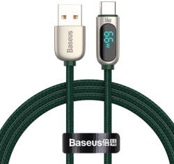 Baseus USB-C kábel kijelzővel, 66W, 1m (zöld)