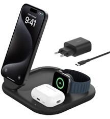 Belkin BoostCharge 3-in-1 vezeték nélküli töltőpad Qi2-vel, mágneses, összecsukható, 15W, fekete (WIZ029VFBK)