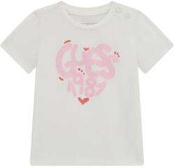 GUESS Бяла тениска за бебе момиче с розов надпис Guess
