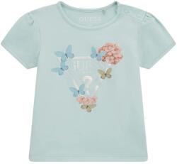 GUESS Тениска за бебе момиче в ментов цвят с бяло лого и нежни цветя Guess