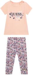 Guess Розова тениска с цветен надпис и клин на цветя за бебе момиче Guess