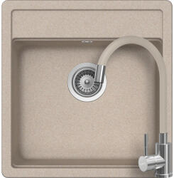 SCHOCK Schock Nemo N-100S konyhai mosogatótálca 490 x 510 mm Sabbia és Schock Flora flexibilis csövű konyhai csaptelep, inox, homok (SETNN100SFBSABB)