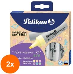 Pelikan Set 2 x Textmarker 490 ECO, 6 Culori Pastel, in Cutie de Carton (REH-2xHRZ-823432)