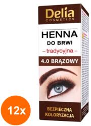 Delia Set 12 x Vopsea Traditionala pentru Gene si Sprancene Delia, 4.0 Brown, 2 g