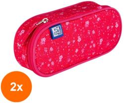 Oxford Set 2 x Penar Oxford Floral, Tip Etui Oval, 1 Clapa, Roz Inchis (REH-2xHRZ-400160909)