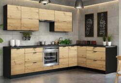 TEMPO KONDELA Univerzális sarok konyhabútor, 300x180, artisan tölgy/fekete, NOLDIC