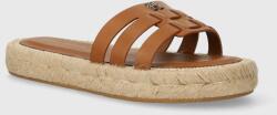 Tommy Hilfiger bőr papucs AUTHENTIC FLAT LTHR ESPADRILLE barna, női, platformos, FW0FW07745 - barna Női 39