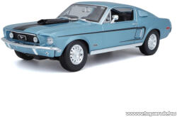 Bburago 1968 Ford Mustang GT Cobra Jet Premium Edition részletgazdag fém modell játék autó, kék metál, 1: 18 méretarányú