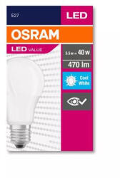 OSRAM LED izzó, E27, gömb, A60, 5W, 470lm, 4000K (HF), OSRAM "Value (OLEDE2701)