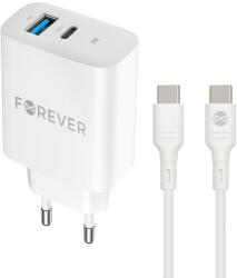 Forever Forever TC-07-30AC PD QC töltő 1x USB-C 1x USB 30W fehér + USB-C - USB-C kábel 60W