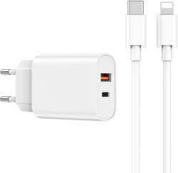 WIWU falitöltő Wi-U002 PD + QC 20W 1x USB 1x USB-C fehér + USB-C - Lightning kábel