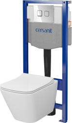 Cersanit City, System50 PNEU süllyesztett keret + függő WC csésze City Square CleanOn + króm gomb Circle, S701-776 (S701-776)