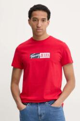 Tommy Jeans pamut póló piros, férfi, nyomott mintás, DM0DM20365 - piros L