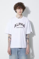 Alpha Industries pamut póló College fehér, férfi, nyomott mintás, 146501 - fehér XXL