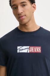 Tommy Jeans pamut póló sötétkék, férfi, nyomott mintás, DM0DM20365 - sötétkék M