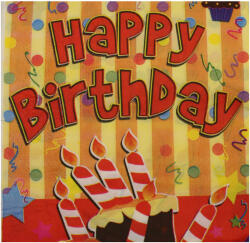 Mezőfi Team Kft Papír szalvéta 20 db/cs, happy birthday, sárga, gyertyás