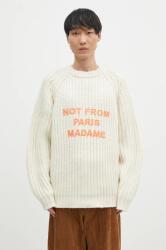 Drôle de Monsieur gyapjú pulóver La Maille TressEe Slogan meleg, férfi, bézs, E-PO163-WO028-EC - bézs L