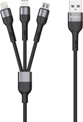 DeTech Кабел за зареждане DeTech DE-C41, 3 в 1, Micro USB, Lightning, Type-C, 1.0m, Черен - 40204 (40204)