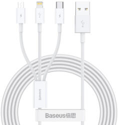 Baseus Кабел за зареждане Baseus Superior, 3 в 1, Micro USB, Lightning, Type-C, 1.0m, Бял - 40438 (40438)