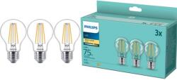 Philips Pachet 3 becuri LED filament Philips, A60, E27, 8.5W (75W), 1055 lm, lumina alba calda (2700K)