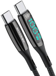 BlitzWolf BW-TC23 USB-C - USB-C töltőkábel kijelzővel, 100W, 1, 8 m (fekete)