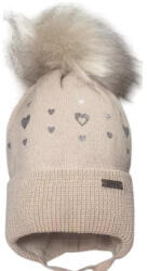  Minimanó téli kötött sapka (46-48) - Drapp / Ezüst szívecskés
