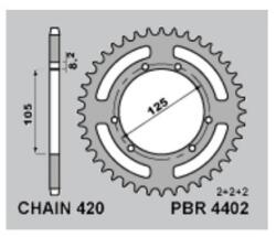 PBR Standard Acél Hátsó Láncszemkerék 4402 - 420 PBR Erőátviteli alkatrész Lánc, lánckerék, láncszett Hátsó lánckerék - motomotors - 9 009 Ft