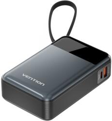 Vention 20000mAh Power Bank (USB-C + USB-C/USB-A) with Built-in USB-C Cable 65W Black LED Display Ty (FHYB0)