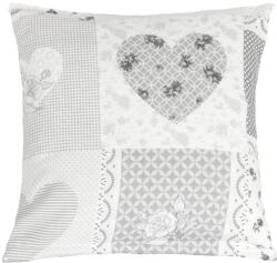BELLATEX Párnahuzat, 40×40 cm, szív patchwork, szürke (7900)