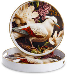 ART-POL Tulum design fehér madaras kerek 2db-os tálca szett 4, 5x37x37 / 4x35x35cm (172022)