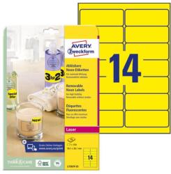 AVERY Etikett AVERY L7263Y-25 99, 1x38, 1mm laser neon sárga 350 címke/doboz 25 ív/doboz (L7263Y-25) - forpami