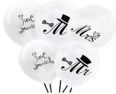 Flippy Set 10 Baloane din Latex, Flippy, Model Party Casatorie, MrMrs Just Married, 2.8 g, 30 cm, Alb Negru (teo-130984)