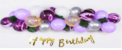 Flippy Baloane decorative din Latex si Banner Happy Birthday, Flippy, Model Aniversare, Set 37 de Piese, Mov, Argintiu, Alb (teo-131295)