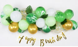 Flippy Baloane decorative din Latex si Banner Happy Birthday, Flippy, Model Aniversare, Set 37 de Piese, Verde, Auriu, Alb (teo-131294)
