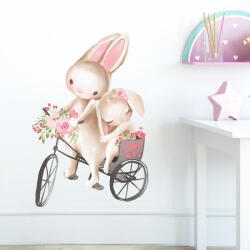 Impresi Autocolant pentru camera copilului Bunnies on a Bike - 60x30 cm Decoratiune camera copii