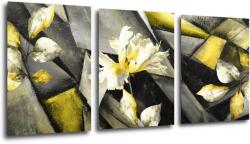Impresi Tablou Grey and yellow abstract with flower - 150 x 70 cm (3-piese)