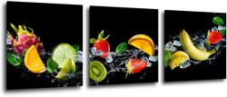 Impresi Tablou Fruit black background - 90 x 30 cm (3-piese)