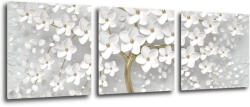 Impresi Tablou White tree with flowers - 90 x 30 cm (3-piese)