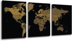Impresi Tablou World map golden black - 150 x 70 cm (3-piese)