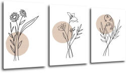 Impresi Tablou Flowers lines - 150 x 70 cm (3-piese)